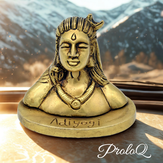 PROLOQ Brass Adiyogi Idol | Handcrafted Shiva Statue – Premium Gift for Car Dashboard, Mandir & Housewarming