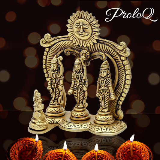 PROLOQ Brass Ram Darbar Idol with Sun Aura | Handcrafted Pooja & Décor Gift for Wedding & Housewarming