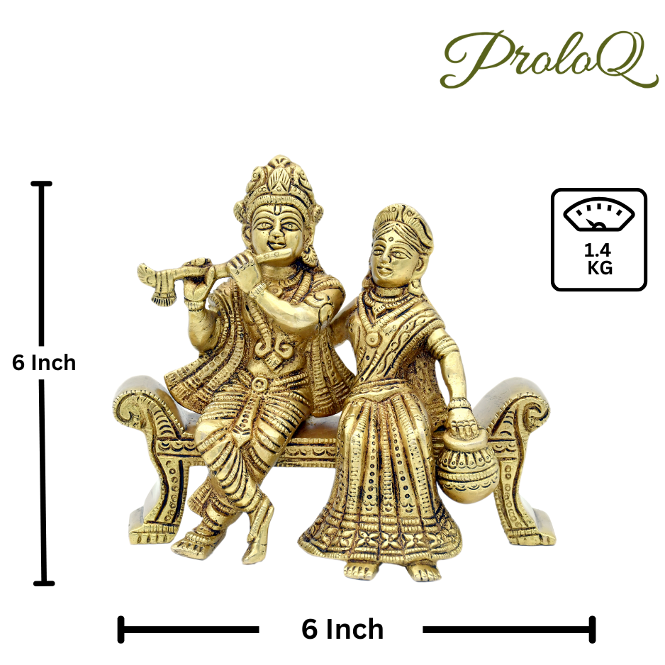 PROLOQ Radha Krishna on Bench | Handcrafted Brass Idol – Premium Gift for Wedding, Anniversary & Housewarming