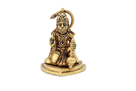 PROLOQ Brass Hanuman Idol | Kneeling Pose with Gada – Blessing Murti